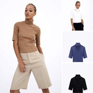 NWOT ZARA short-sleeve turtleneck cropped top, XS